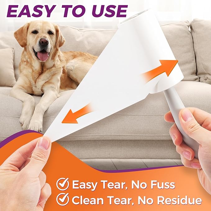 Extra Sticky Lint Rollers for Pet Hair, Easy Tear Lint Remover for Dog Cat Hair, Clothes, Multipurpose Lint Roller for Furniture Couch Carpet Car Seat (6 pcs - 600 Sheets)