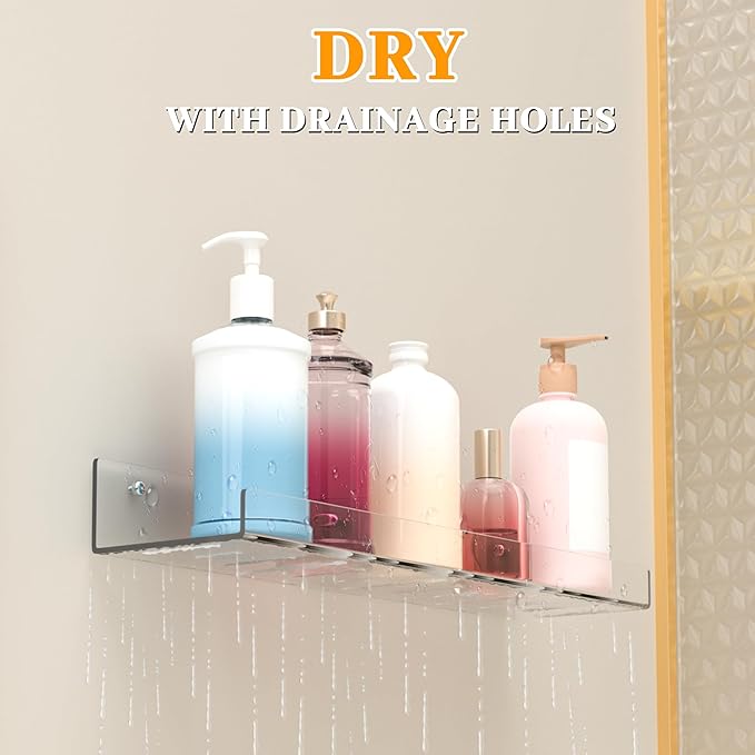 12 Pack Floating Shelves - Clear Acrylic/PET Wall Mounted Non-Drilling Storage Rack with Adhesive, Invisible Bathroom and Bedroom Shelves for Kitchen, Living Room, Clear Decoration
