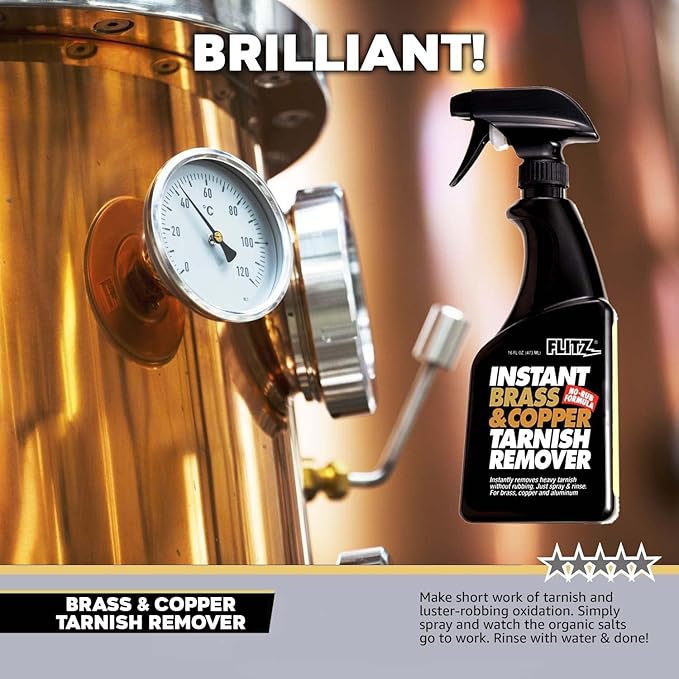 Flitz Instant Brass and Copper Tarnish Remover - 16oz Bottle of USA-Made Organic Rust Remover Spray (No-Rub) - Removes Stains & Oxidation from Glass & Aluminum - Brass Cleaners That Work (2 Pack)