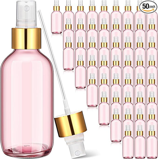 Maxcheck 50 Pieces 4oz Small Glass Spray Bottles for Essential Oil Empty Spray Mist Bottle Empty Fine Mist and Refillable Mister Refillable Liquid Containers for Perfumes, Cleaning(Pink, Gold)
