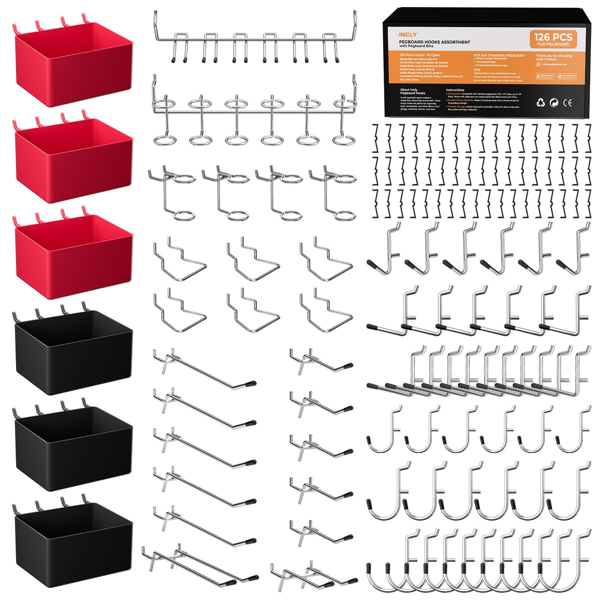 INCLY 126PCS Peg Board Organizer Accessories Kit | Home Organization - Image 1