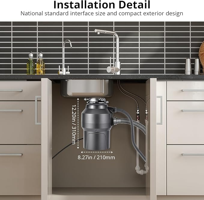 0.5HP 1/2HP Garbage Disposal, 380W 110V Continuous Feed Food Waste Disposer with 14 in Power Cord, 3500r/Min Food Waste Grinding System for Kitchen Sinks, Wireless Switch