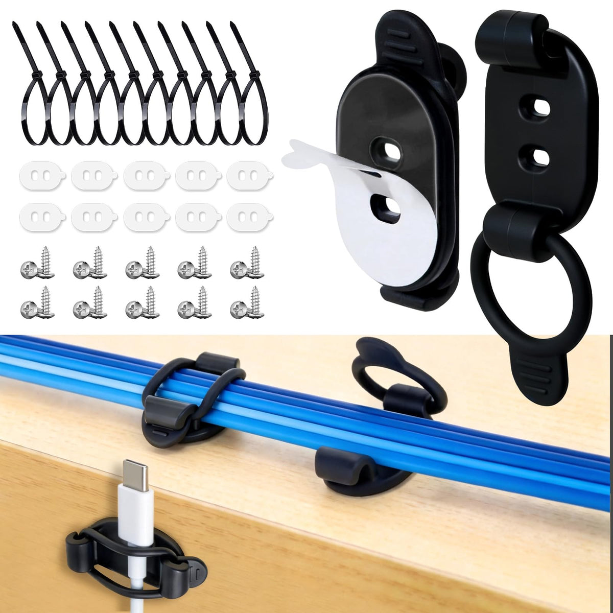 10 Pack Adhesive Cable Clips, Adjustable Cable Management - Image 1