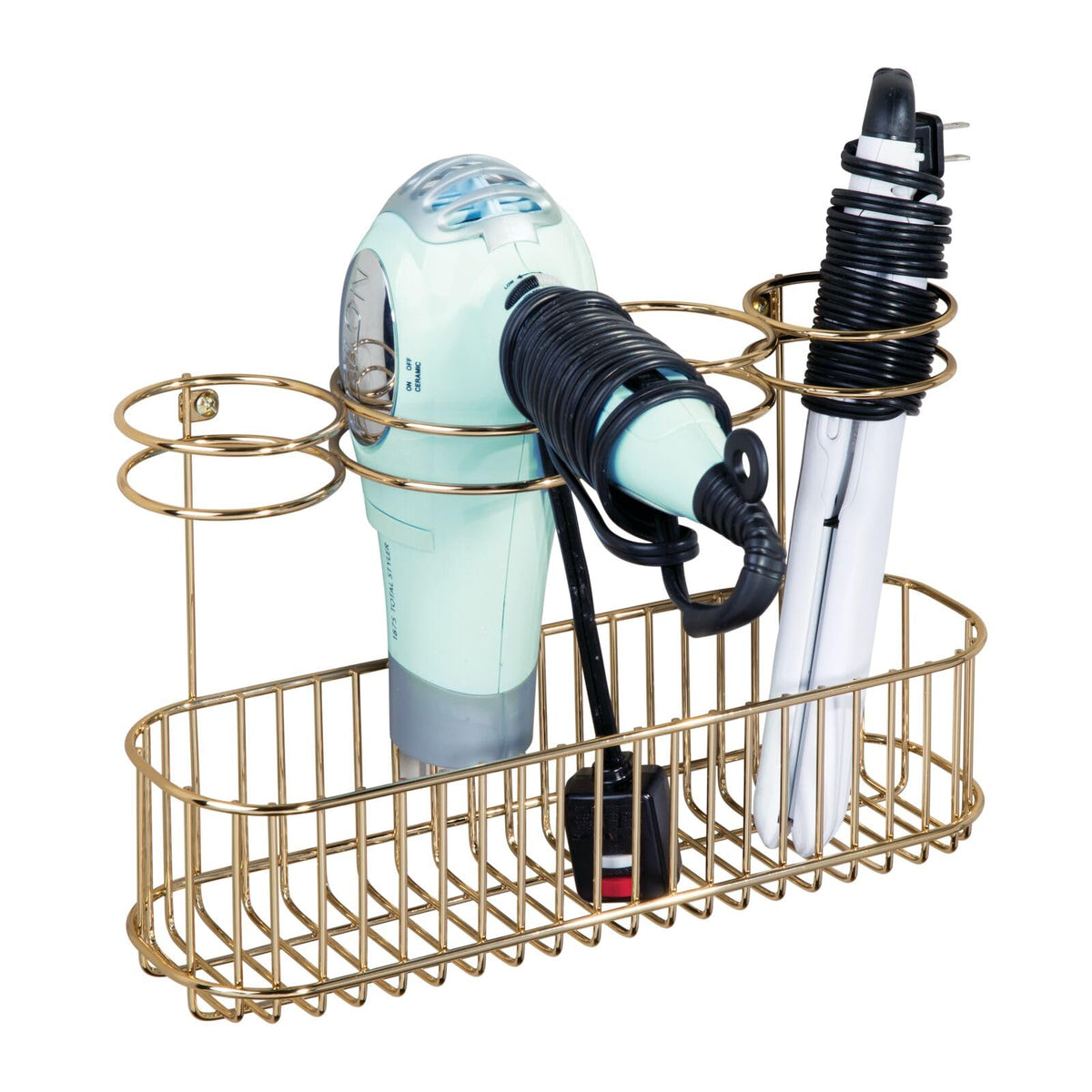 mDesign Hair Dryer Caddy – Wall Mounted Storage Rack - Image 1