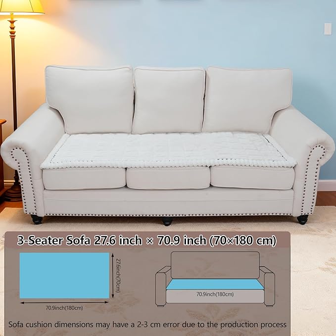 Waterproof Couch Cover for Dogs Washable,Non Slip Fuzzy Durable Couch Covers for 3 Cushion Sofa Pet Friendly Sofa Cover Dog Thick Soft Slipcovers Protector Couches Mat Bed (White, 27.6" x 70.9")