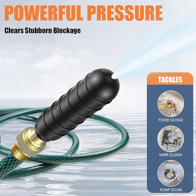Medium Drain Cleaning Bladder Fits 1.5"–3" Pipes, Drain Bladder Unclogger for Bathroom Sinks, Showers, Swimming Pool Drains, Kitchen Sinks and Main Drains