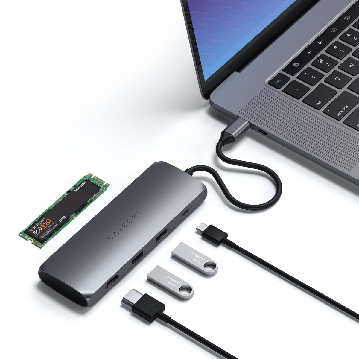 Satechi Hybrid USB-C Multiport Adapter, M.2 SATA SSD Enclosure - Image 1