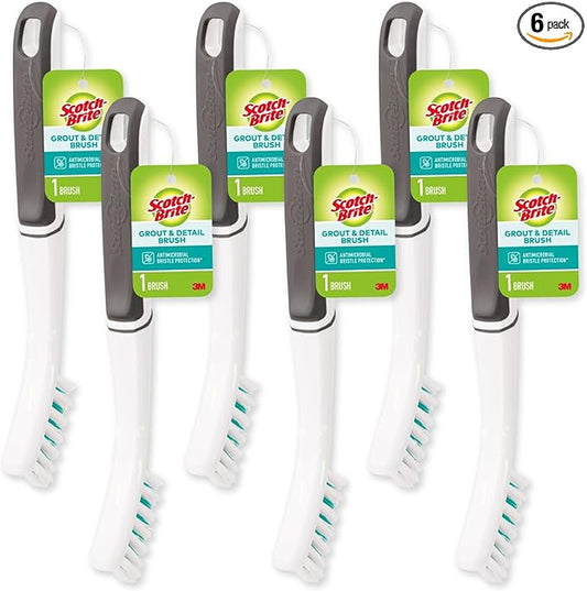 Scotch-Brite Tile & Grout Brush, Strong Bristles to Scrub Away Grime, 6 Count
