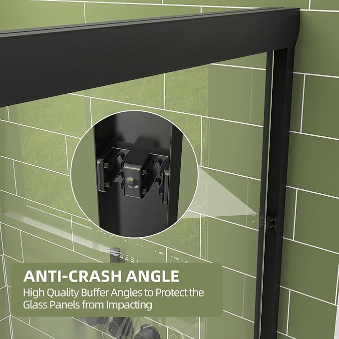 GETPRO Shower Door Double Sliding 62-66 in. W x 72 in. H Semi-Frameless Bypasss Bathroom Glass Shower Sliding Doors 1/4 inch Clear Tempered Glass Door for Walk-in Shower Matte Black