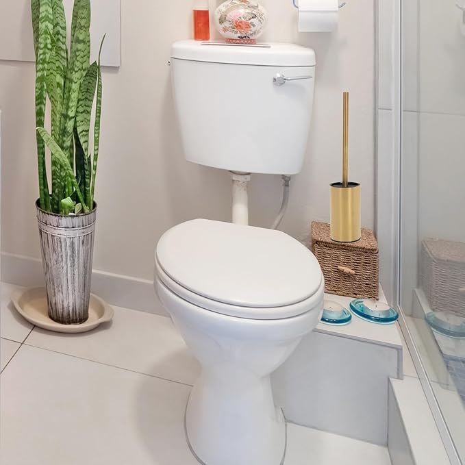 VICASKY Toilet Bowl Brush Holder Set with 3 Replacement Heads 304 Stainless Steel Gold Finish Round Stand for Bathroom Toilet Cleaning Tool Household Brush Cleaner