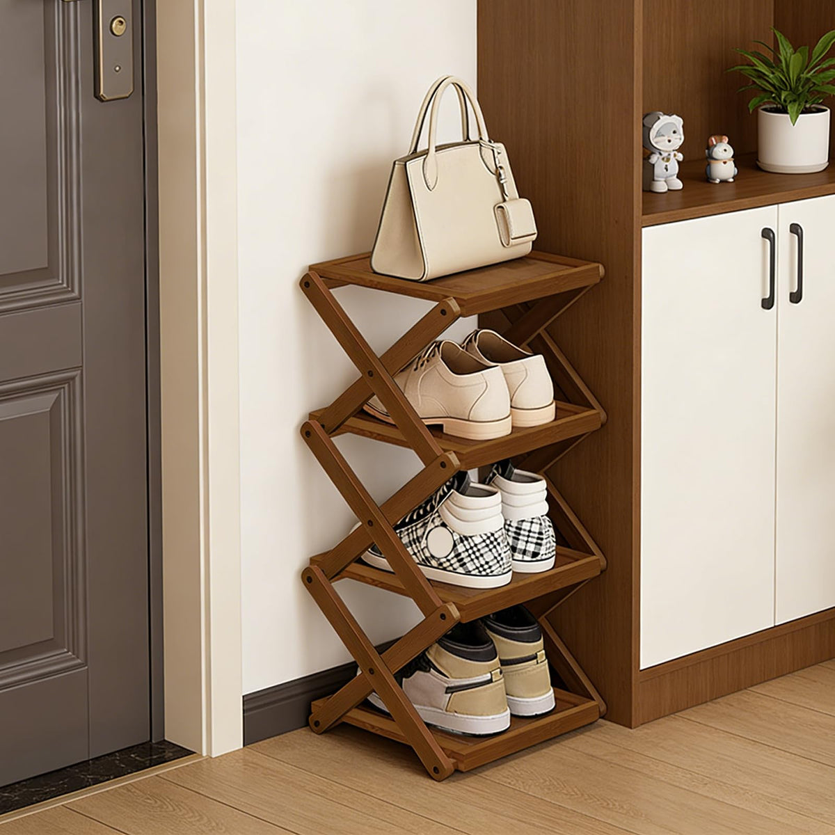 YYW Shoe Rack, Foldable Bamboo Shoes Shelf - Image 1