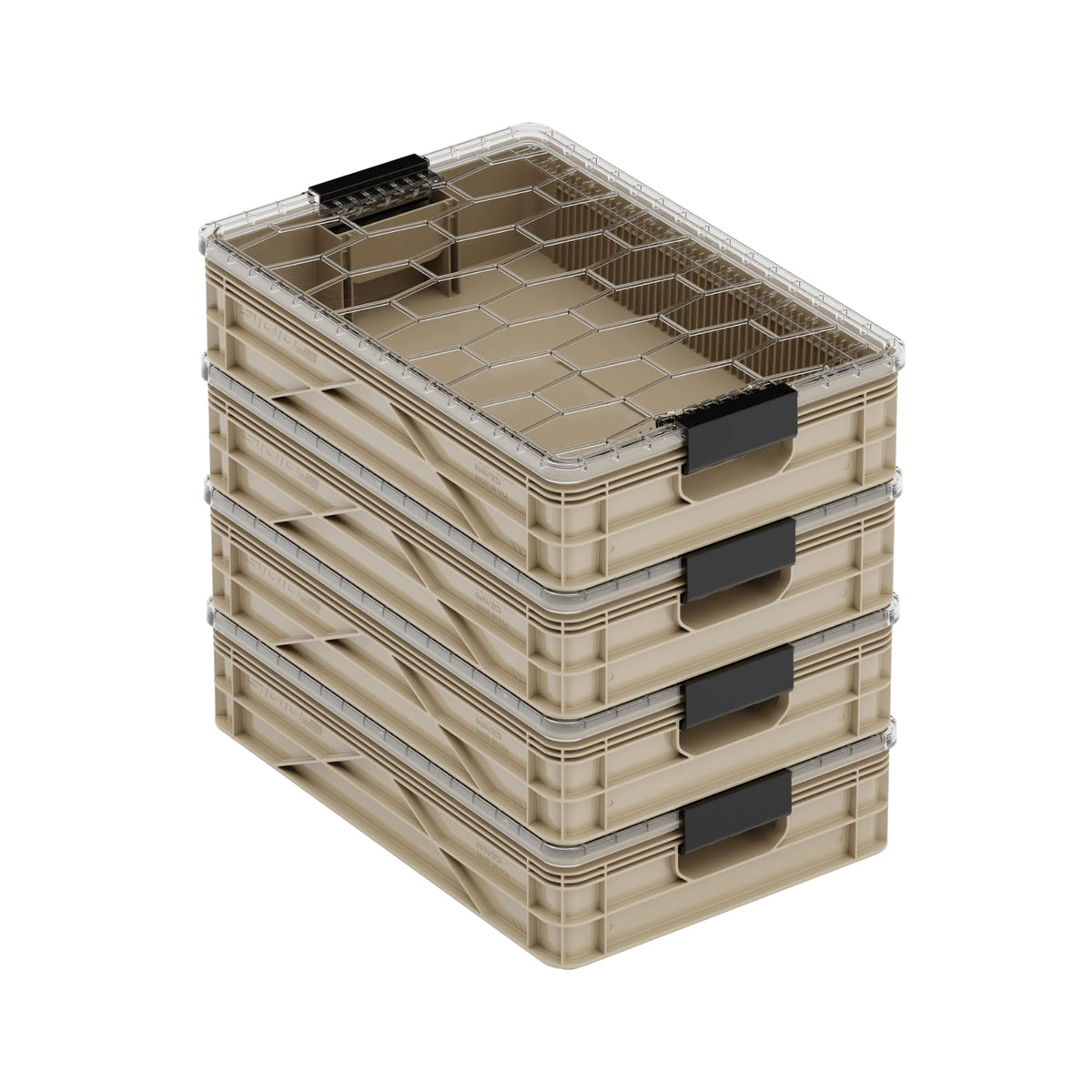 Quarter Crate 4-Pack Stackable Storage Bins, Tan - Image 1