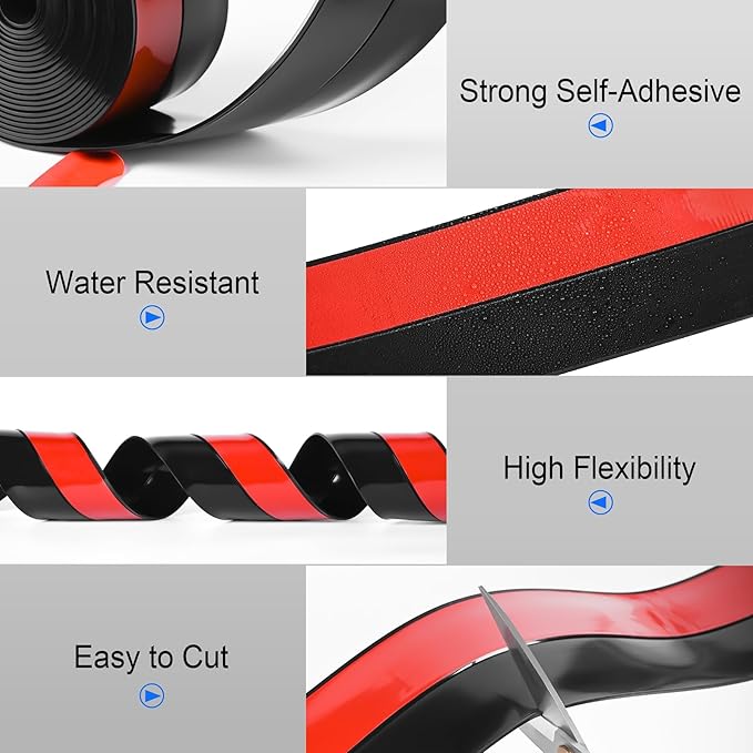 ToLanbbt Weather Stripping Silicone Door Seal Strip 2 in x 40 ft Door Draft Stopper Self Adhesive Door Draft Tape, Side & Bottom Gaps Insulation Strip for Glass Shower Door Sliding Door Window, Black