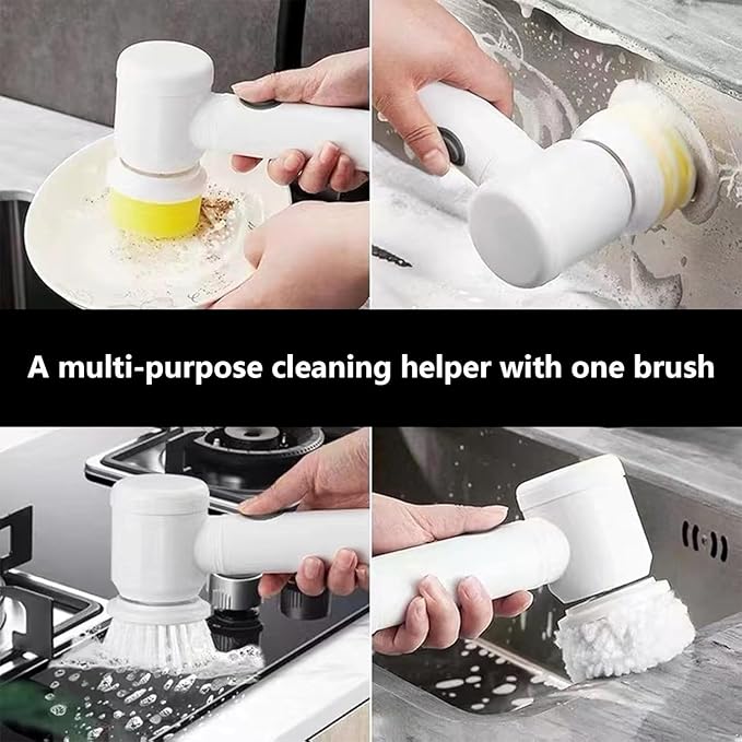 Electric Spin Scrubber, Cordless Electric Spin Scrubbers with 6 Replaceable Brush Heads, Rechargeable Handheld Power Shower Scrubbers, Cleaning Tools for Cleaning Wall Tile Kitchen Bathroom and Floor