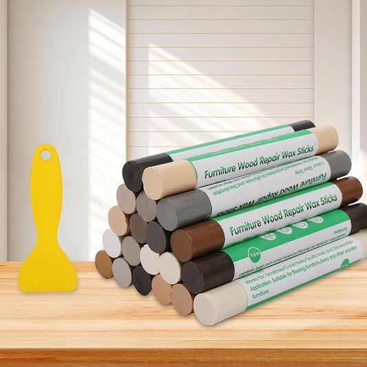 Furniture Markers Touch Up, 20 Colors Wood Filler Sticks, Wood Wax Crayons for Repairing Scratches, Scuffs, Cracks, Holes on Furniture, Floors, Cabinets, Tables, and Doors - Common Series