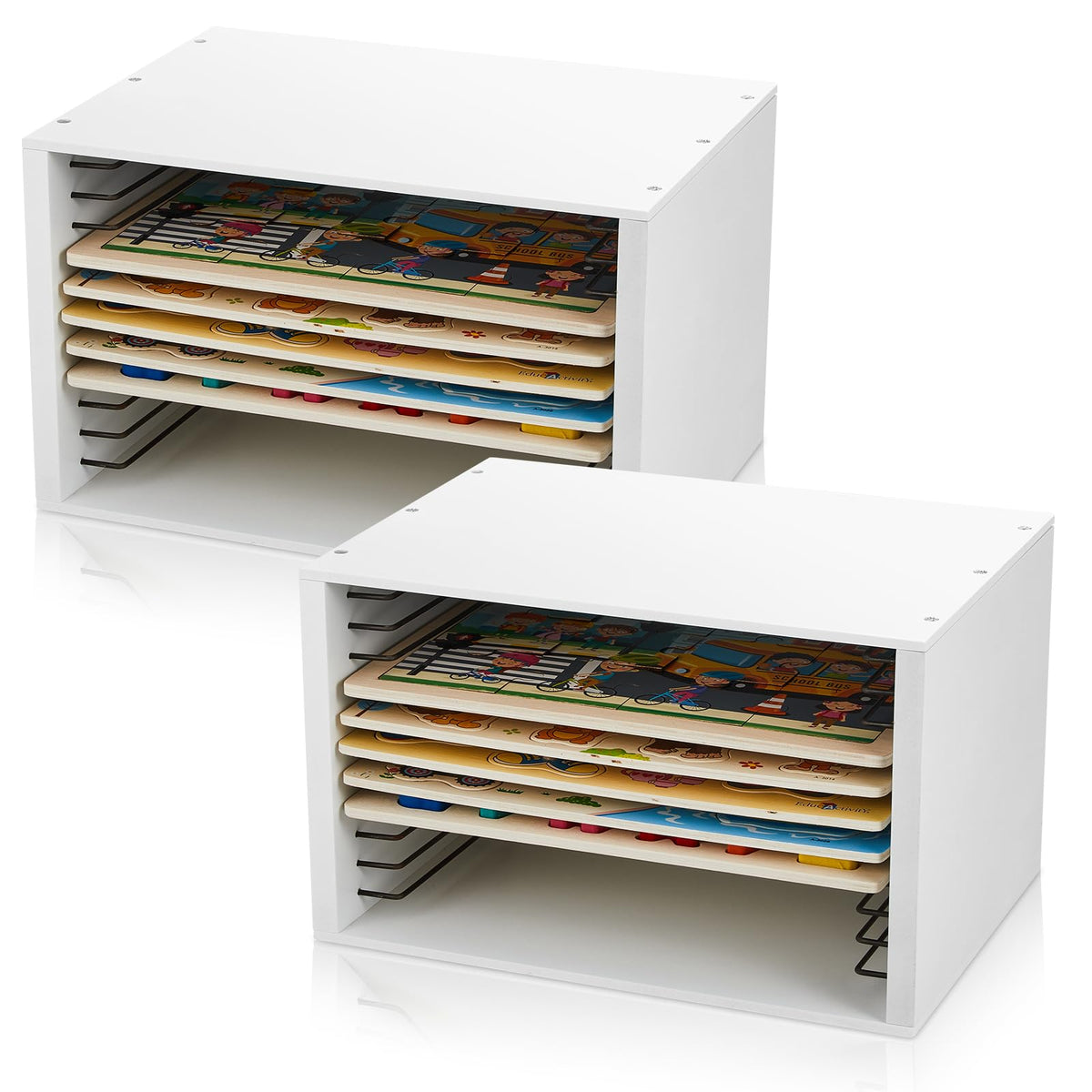 2 Pack 12 Tier Jigsaw Puzzle Organizer Racks, 24 Total Slots - Image 1