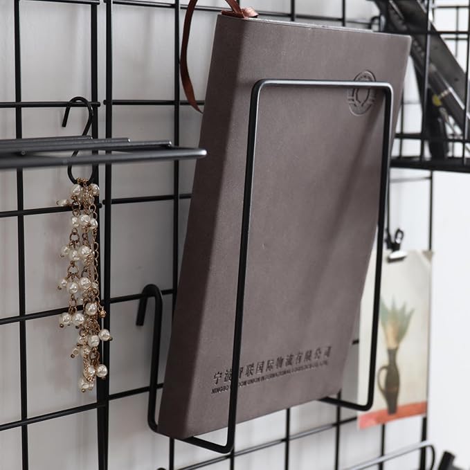 Metal Mesh Wall Grid Panel Hanging Basket,Display Shelf,Pen Holder,Hooks Rack,Bookshelf,Decorative Desk Storage Organizer for Office,Study,Set of 5 (Black)