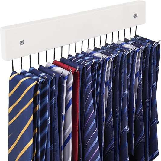 Tie Rack Wall Mounted, 180 Degree Rotating Tie Hanger Belt Holder Organizer Max 20 Storage for Purse, Scarves, Tank Top, Hats, Medals