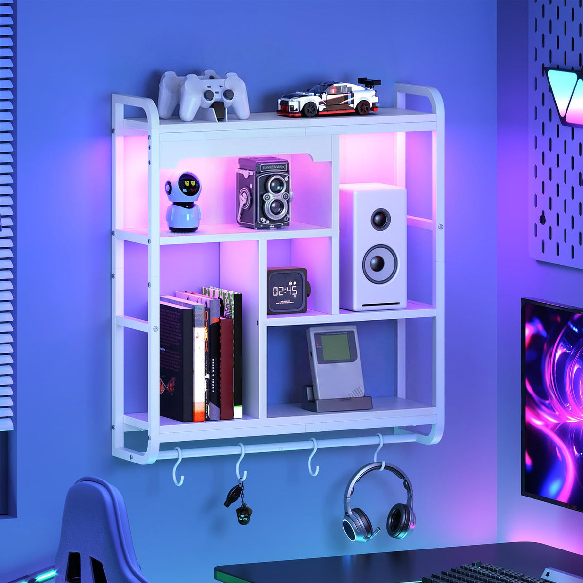 HOOBRO Gaming Floating Shelves for Wall, 26.4" LED wall Shelf - Image 1