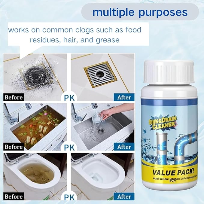 2 Pcs Sink and Drain Cleaner, Powerful Pipe Dredge Sink Cleaner Powder, Fast Foaming Drain Cleaner Pipeline Dredging Agent for Kitchen Toilet Pipeline Quick Cleaning (2)