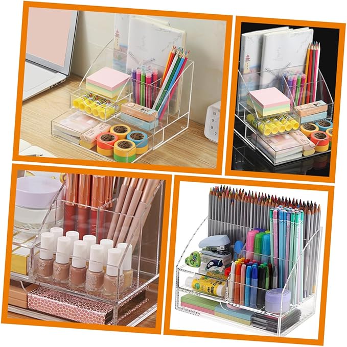 PRETYZOOM Office Desktop Organizer Acrylic Storage Box Multi-layer Drawer Stationery Makeup Organizer
