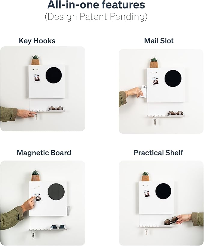 Key Holder Wall Mount and Mail Organizer - Hide Your Mail with a Modern and Minimal Look (White)