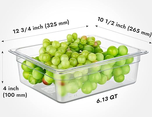 CURTA 6-Pack 1/2 Size 4" Deep NSF Polycarbonate Food Pans | Dishwasher & Freezer Safe Clear Container for Prep Tables, Buffet, Salad Bar, Commercial & Home Kitchen