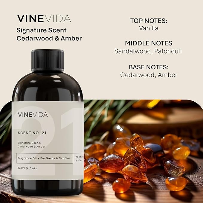 VINEVIDA [4oz] Cedarwood & Amber Fragrance Oil for Candle Making and Soap Making - Premium Candle Scents for Soy Candles