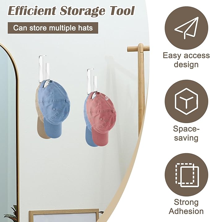 4pcs Cap Organizer with 10 Adhesive Backing Space-Saving 2 Ways to Use Storage for Hats, Bags, Umbrellas, Jewelry, and More, Perfect for Home Organization