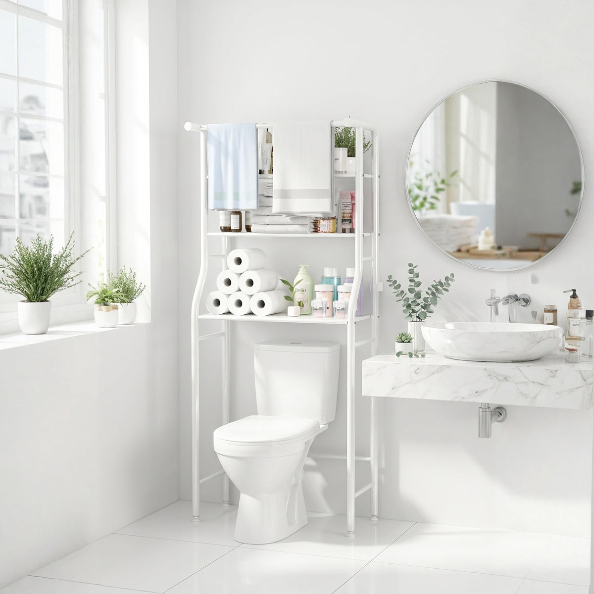 UDEAR 3-Tier Over The Toilet Rack,with Hanging Rod - Image 1