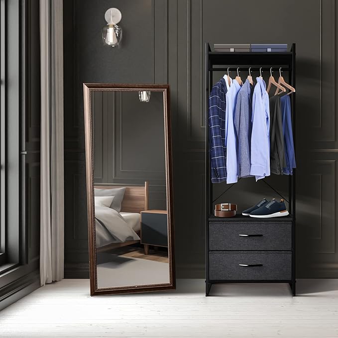 Sorbus Clothing Rack with Drawers - Clothes Stand Dresser - Wood Top, Steel Frame, & Fabric Drawers - Tall Closet Storage Organizer - Garment Rack for Hanging Shirts, Dresses, & Jackets