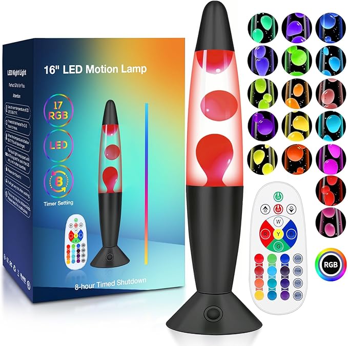 Color Changing Large Liquid Motion Lamps: 17 Colors LED Black Night Light for Adults with Remote & Timer, Smart Ambient Mood Lighting for Bedroom Office, Cool Christmas Birthday Gifts, 16 Inch