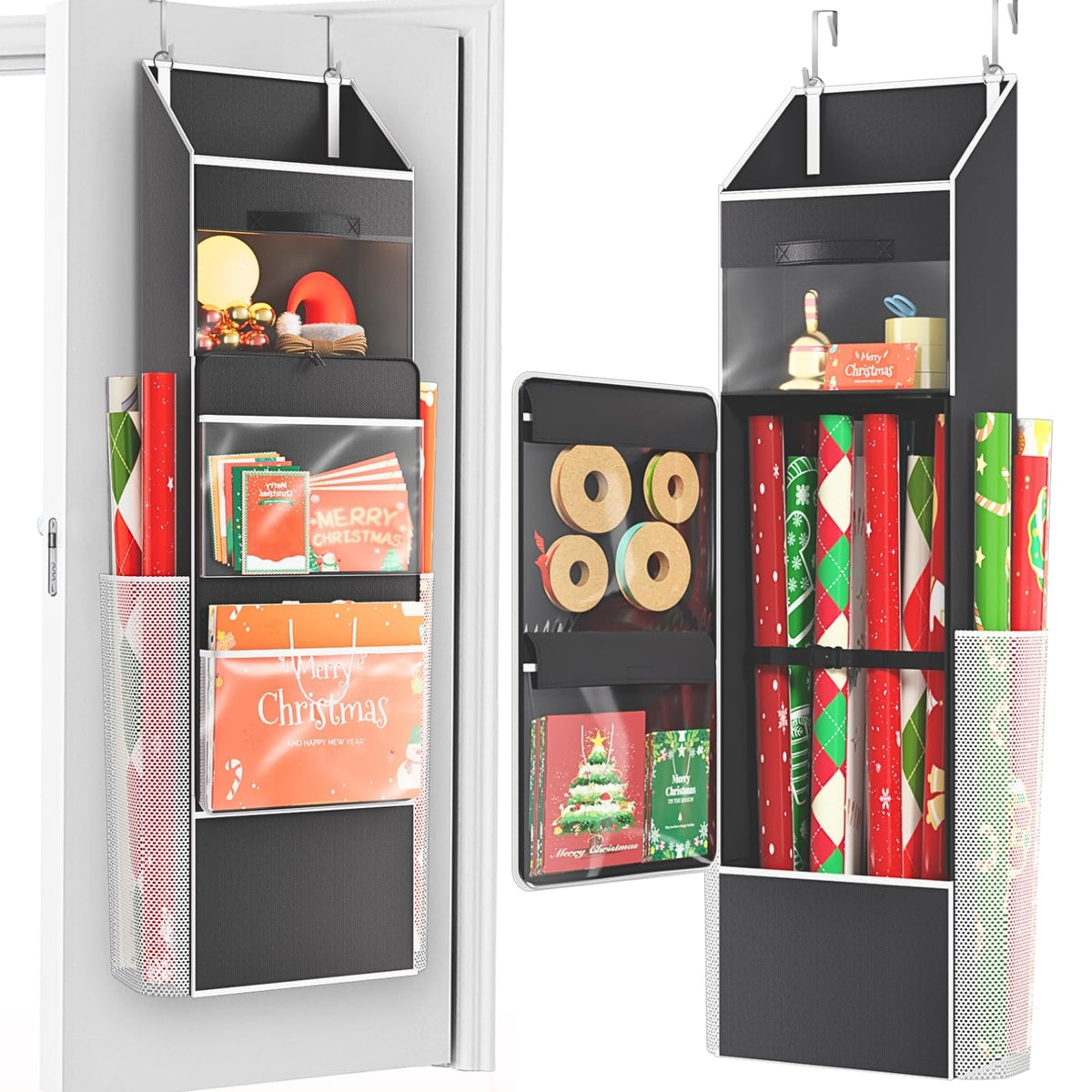 2-in-1 Wrapping Paper Organizer Storage, Over Door | Home Organization - Image 1