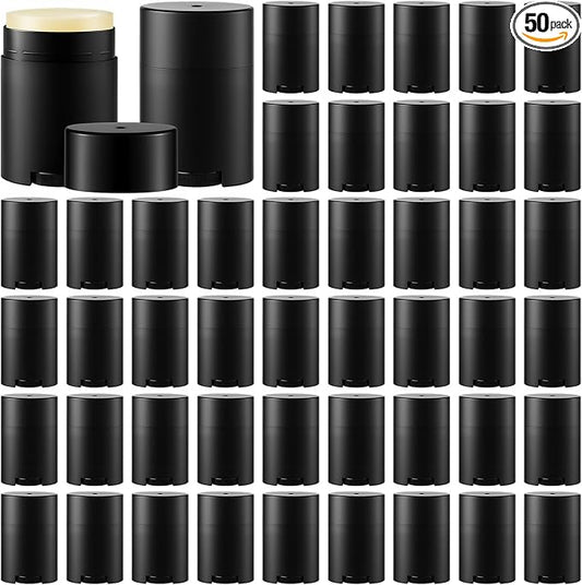 50 Pack Black Empty Deodorant Containers, 30ml/1oz, Bottom Filling, Refillable Deodorant Tubes Lipstick Balm Tubes Twisted, Plastic Oval for Homemade DIY Aromatherapy, Balm, Lotion