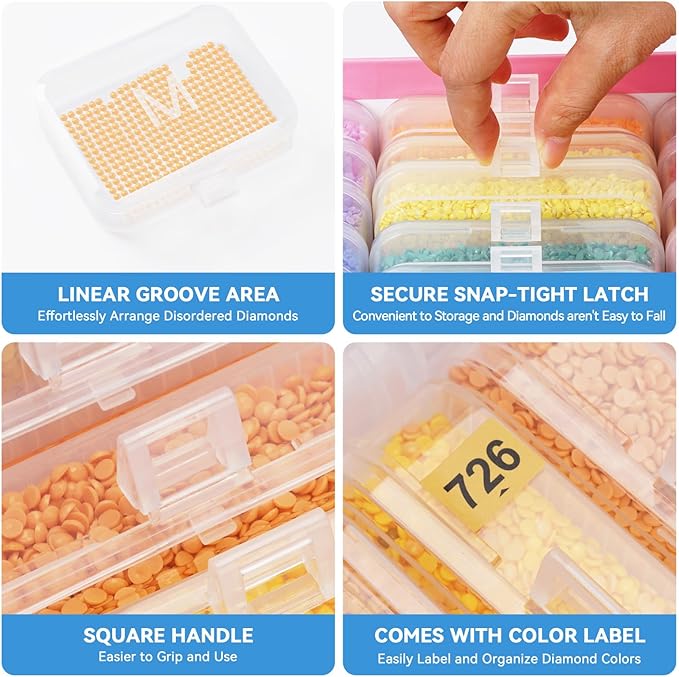30pcs Diamond Tray Organizer - Diamond Painting Storage Trays with Lids, Stackable Diamond Sorting Tray Diamond Art Accessories for 5D DIY Beads Storage & Line-Up