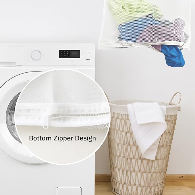 Foldable Wall Hanging Laundry Bag, Large Portable Bag for Dirty Clothes Organization, 30x20 Inch White Polyester, Ideal for Bathroom Storage & Dorm Room Organizer, with 2 Adhesive Hooks (1 Pack)