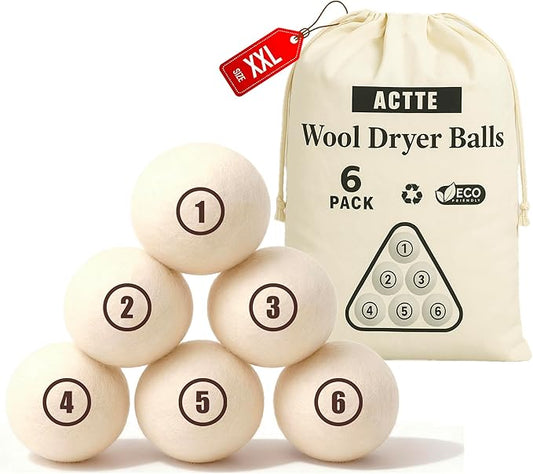 Wool Dryer Balls Laundry, XXL(3.1") 6 Pack, Premium Fabric Softener Ball, Reusable, Anti Static, Chemical Free Natural Wool Balls for Dryer, Laundry Dryer Balls – 100% New Zealand Wool