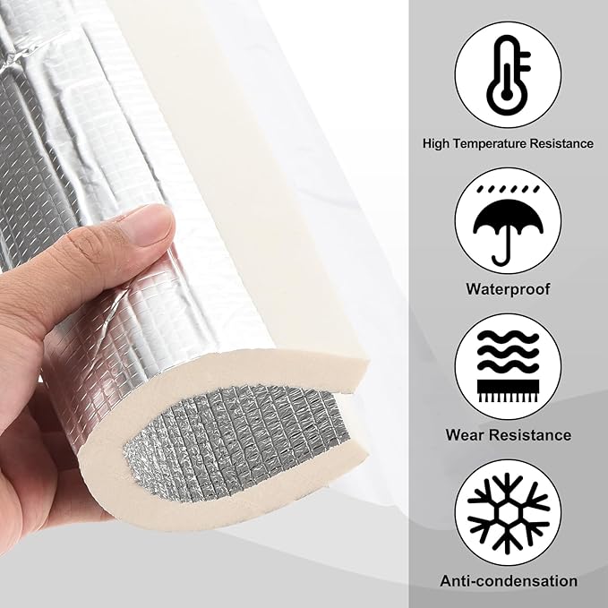 PATIKIL 1.3ft Length 22mm(7/8") ID 52mm OD Pipe Insulation Foam Tube, 6 Pcs 15mm Thick Self Adhesive Pipe Freeze Protection Wrap with Aluminum Foil for Outdoor Water Pipe HVAC System