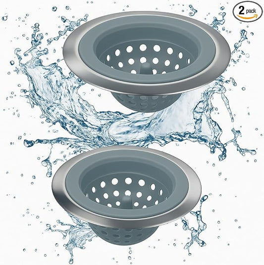 Kitchen Set of 2 Sink Strainers, Flexible Silicone Good Grip Kitchen Sink Drainers, Traps Food Debris and Prevents Clogs, Large Wide 4.5’ Diameter Rim