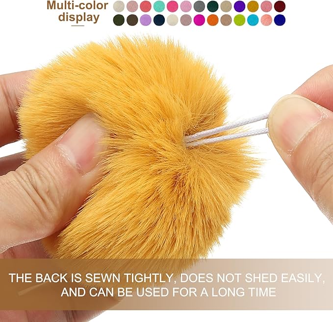 PATIKIL Faux Fur Pom Poms for Hats, 24 Pcs Fluffy Soft Fur Poms Balls with Elastic Loop for Keychain Knitting Hats DIY Scarves Gloves Bag Christmas, Rose Pink