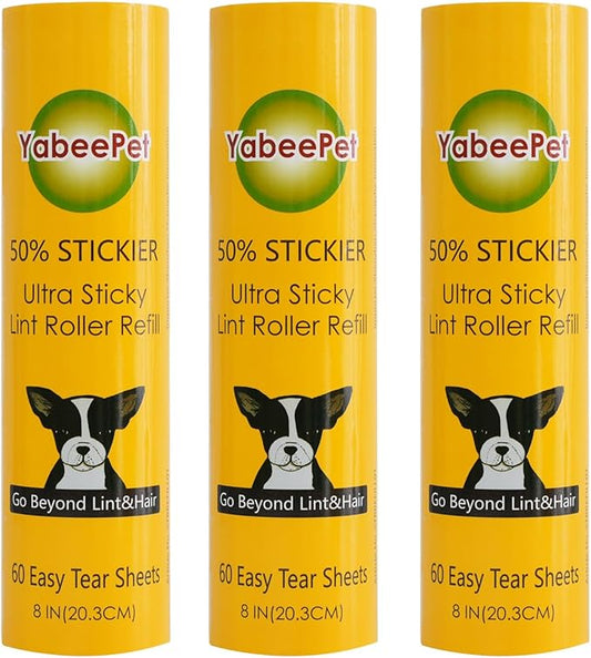 Large Surface Roller Refill for Scotch-Brite 50% Stickier Lint Roller, Works Great On Pet Hair (60 Sheets per Roll, 3 Pack Refills)