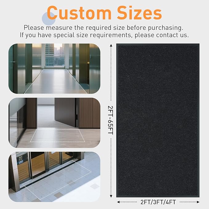 Front Door Mat Indoor Outdoor Entrance, 2ft x 36ft Non Slip Custom Size Outdoor Mat, Commercial Easy Clean Door Mat, Low-Profile Doormat Welcome Floor doormats, Resist Dirt for Front Door Patio Decor
