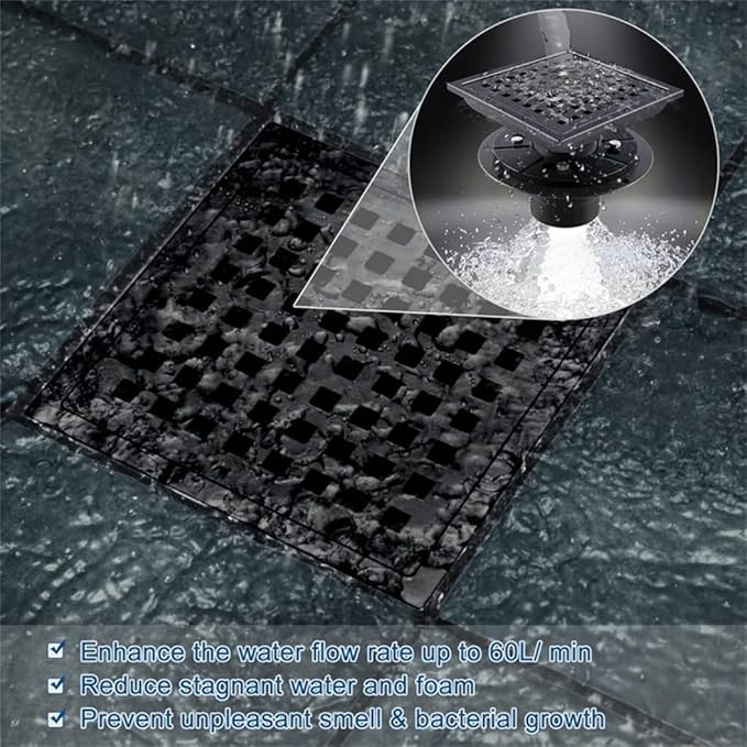 ELLO&ALLO 6 Inch Square Shower Floor Drain with Flange,Removable Quadrato Pattern Grate, SUS 304 Stainless Steel in Oil Rubbed Bronze