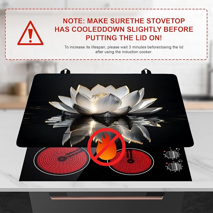 Stove Top Cover Flower Gas Stove Top Cover for Home Decoration Kitchen Pad Non-Stick Washable Cooktop Covers Countertop Protector Keep Stove Clean (White lotus, 28L"x20W")