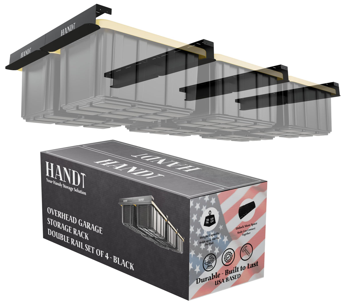 USA Based Overhead Garage Storage Rack, Connectable Heavy Duty - Image 1