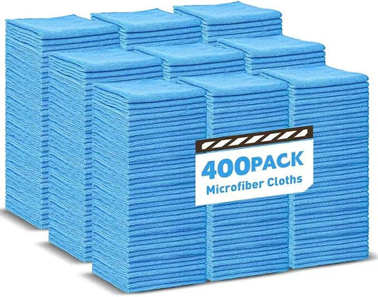 Blue Microfiber Towels Bulk-400 Pack, Cleaning Cloths Bulk, Microfiber Towels for Cars, Cleaning Rags Blue (12x12 inches)