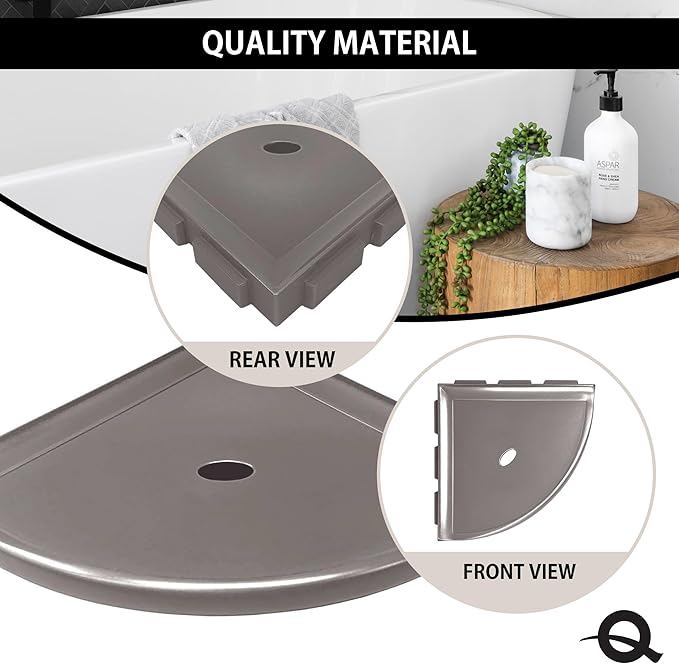 Questech 8" Corner Shower Shelf - Lugged for New Construction, Shower Organizer for Tiled Walls, Corner Caddy Soap Dish Bathroom Storage, Metro Lugged, Brushed Nickel Finish