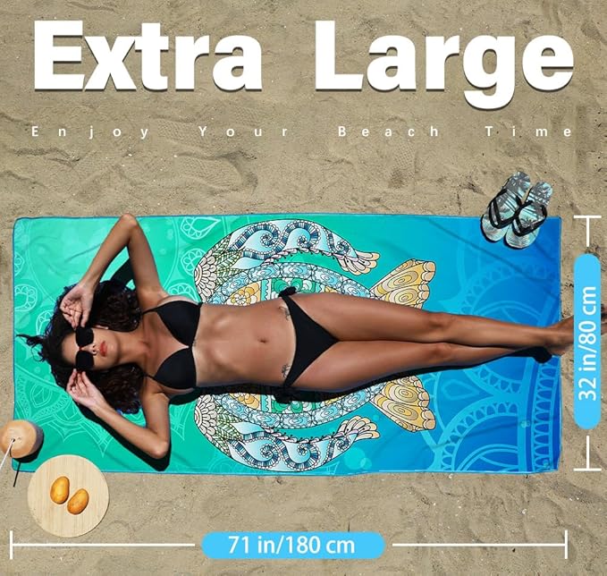 4 Pack Microfiber Lightweight Beach Towel Sand Free Quick Dry Absorbent Thin Compact Towels for Swimming Pool Camping Beach Accessories Large Easy Pack Travel Things for Vacation Essentials Gift