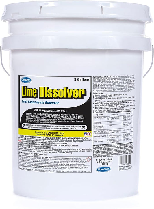 ComStar Lime Dissolver, 5 Gallon & Scale Remover, Industrial Strength Descaler for Cooling Towers, Boilers, Coils, Urinals, Toilet Bowls, Ice Machines, Lab Equipment, Rust & Stain Cleaner (30-351)