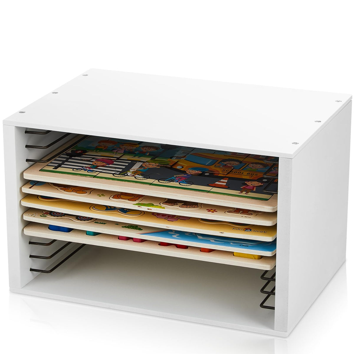 Wooden Puzzle Organizer Rack, 12-slot Storage Holder - Image 1